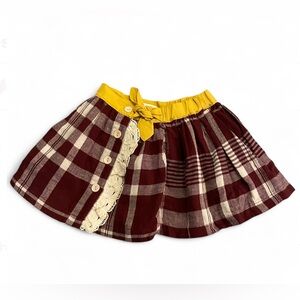 Hazel Burgundy and White Plaid Skirt with Yellow Waistband Girls Size 3T